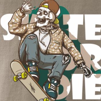 Skull riding skateboard