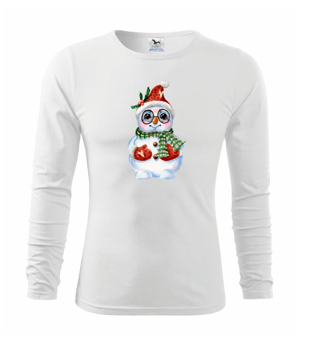 Vianočné tričká - Snehuliak kreslený s okuliarmi - Tričko detské Long Sleeve