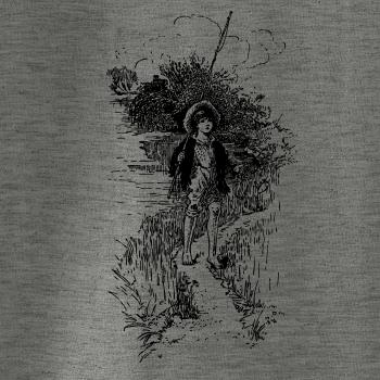 Kreslený chlapec s prútom