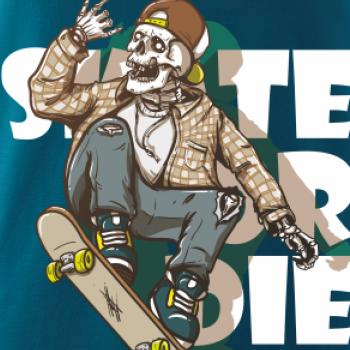 Skull riding skateboard