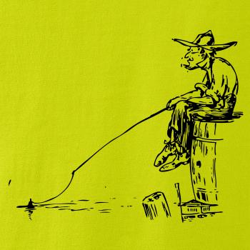 Kreslený rybár na pni