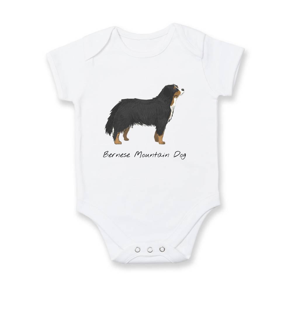 Bernský salašnícky pes na tričku - Bernese mountain dog kreslený - Body dojčenské s krátkym rukávom