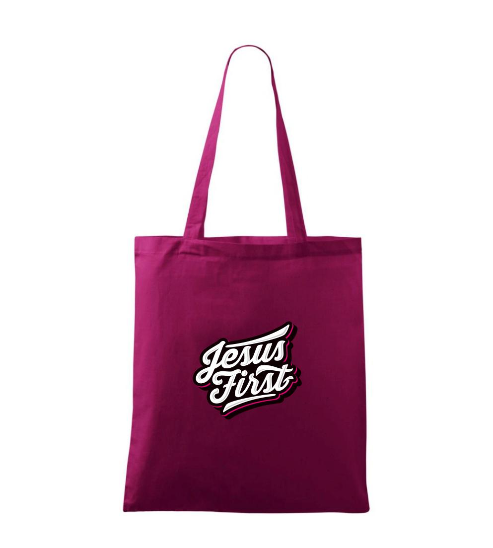 Jesus first biely nápis - Taška bavlnená