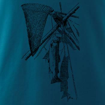 Kreslený podberák a chytená ryba