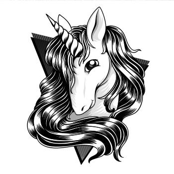 Jednorožec čiernobiely kreslený