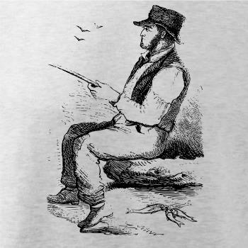 Kreslený pán s klobúkom na rybách