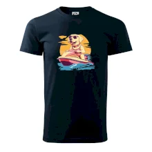 Zlatý retriever na vodnom skútri