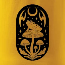 Goblincore čiernobiela oválna žaba