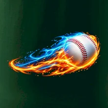 Letící baseballový míček v plamenech