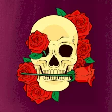 Lebka držiace ružu