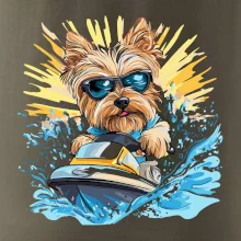 Yorkšírsky teriér na vodnom skútri