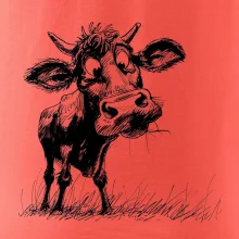 Čiernobiela karikatúra krava stojaca