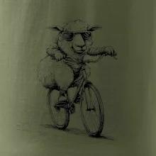 Ovce s okuliarmi na bicykli