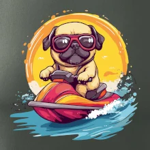 Mops na vodnom skútri