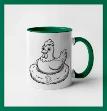 Kurča sediace na bitcoinovom hniezde