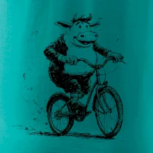 Tučná krava na bicykli