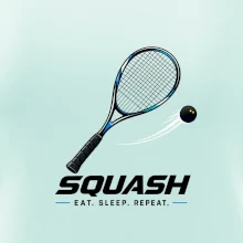 Squashová raketa a černý míček eat sleep repeat