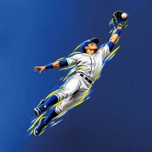 Baseballový polař chytá míček ve výskoku