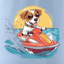 Jack russell teriér na vodnom skútri