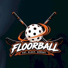 Florbalové hokejky s dierkovanou loptičkou eat sleep repeat