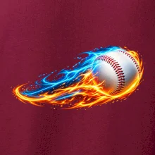 Letící baseballový míček v plamenech