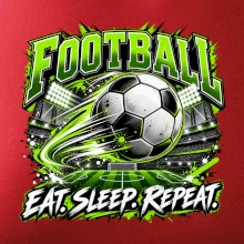 Futbalová lopta a štadión eat sleep repeat