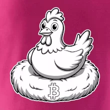 Kurča sediace na bitcoinovom hniezde