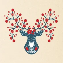 Folklór - jeleň s červenými plodmi