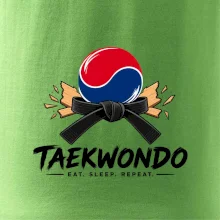 Taekwondo pás a rozlomená deska eat sleep repeat