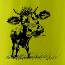 Čiernobiela karikatúra krava stojaca