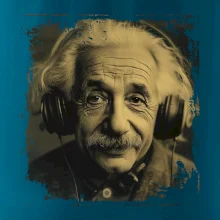 Albert Einstein so slúchadlami Albert Einstein so slúchadlami