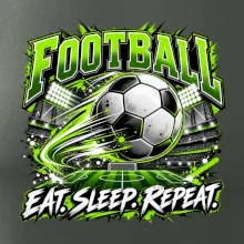 Futbalová lopta a štadión eat sleep repeat