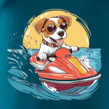 Jack russell teriér na vodnom skútri