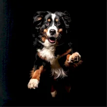 Bernský salašnícky pes skakajúci čierna fotka Bernský salašnícky pes skakajúci čierna fotka