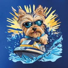 Yorkšírsky teriér na vodnom skútri