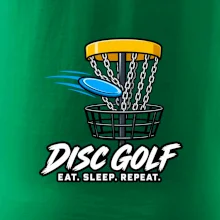 Discgolfový kôš s letiacim diskom eat sleep repeat