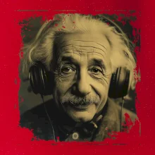 Albert Einstein so slúchadlami