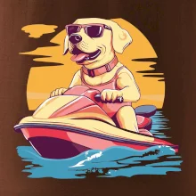 Zlatý retriever na vodnom skútri