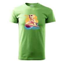 Zlatý retriever na vodnom skútri