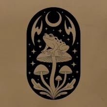 Goblincore čiernobiela oválna žaba