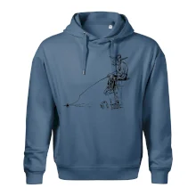 Kreslený rybár na pni