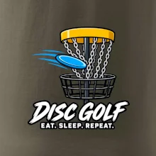 Discgolfový kôš s letiacim diskom eat sleep repeat