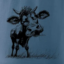 Čiernobiela karikatúra krava stojaca