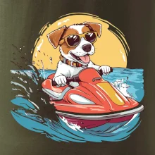 Jack russell teriér na vodnom skútri