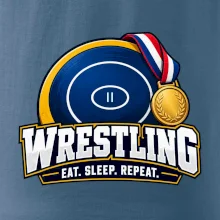 Zápasnická žíněnka se zlatou medailí eat sleep wrestling  repeat