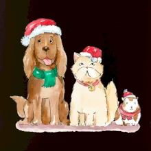 Veselé vianoce - pes, škrečok a mačka