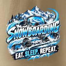 Snowboard s horským sněhem eat sleep repeat