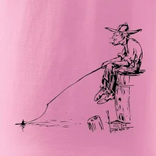 Kreslený rybár na pni