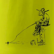 Kreslený rybár na pni