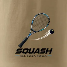 Squashová raketa a černý míček eat sleep repeat